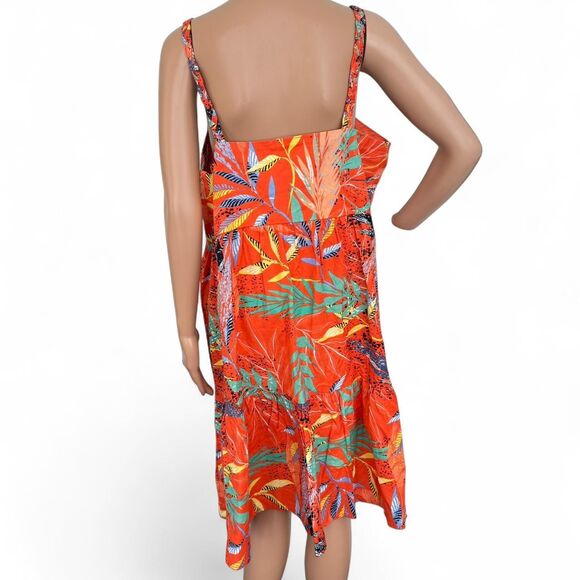 Orange Print Dress Beach Lunch Lounge Cotton Linen Rayon XL - Picture 7 of 8
